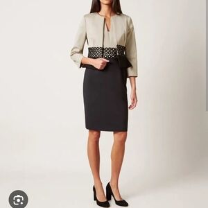Hobbs Like New Elegant Black and Beige Women's Suit - Dress and Blazer - Size 8